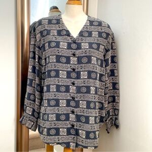Dana Buchman 100% silk tribal print blouse size 8